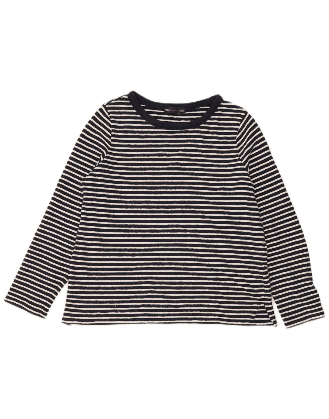 Top feminino MARKS & SPENCER manga comprida UK 14 grande listrado azul marinho