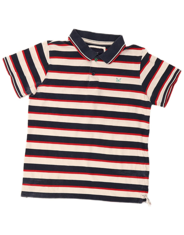 Camisa polo masculina Crew Clothing grande algodão listrado azul marinho