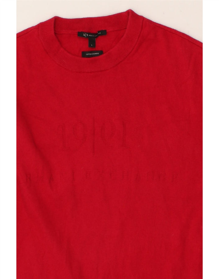 ARMANI EXCHANGE Suéter masculino com gola redonda e grande algodão vermelho