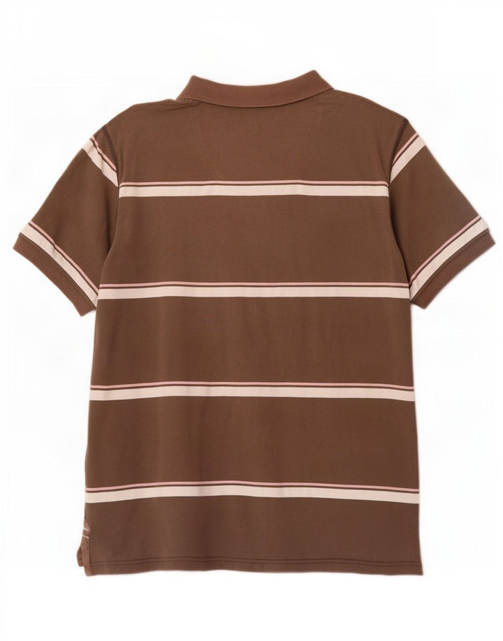 Camisa polo masculina Fat Face de algodão listrado marrom médio