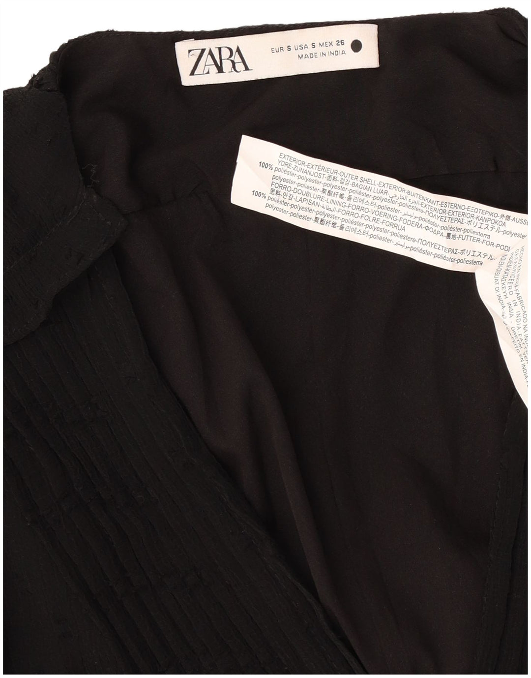 Vestido túnica feminino de manga comprida Zara Reino Unido 10 pequeno poliéster manchado preto