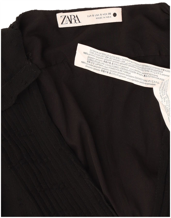 Vestido túnica feminino de manga comprida Zara Reino Unido 10 pequeno poliéster manchado preto