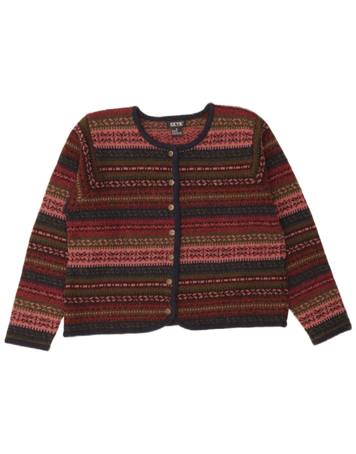 Suéter cardigã feminino vintage UK 14 médio multicolorido Fair Isle Wool