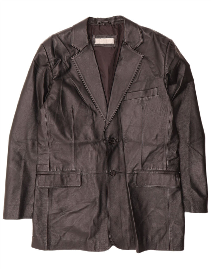 Jaqueta blazer masculina VINTAGE de couro com 2 botões UK 40 grande preta
