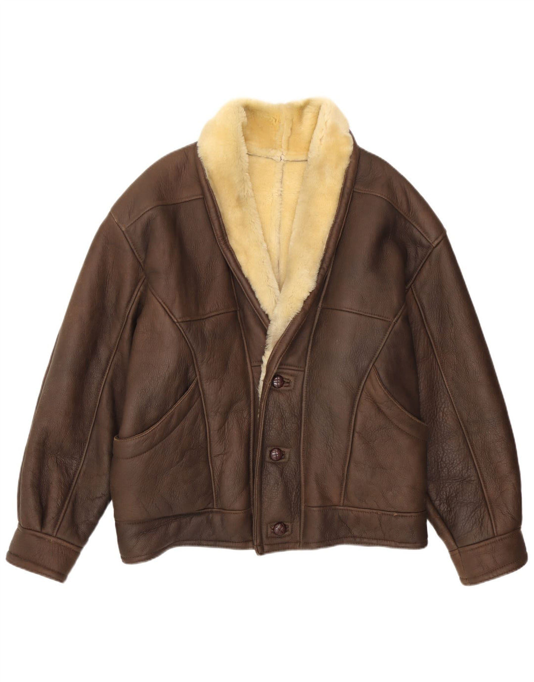 Jaqueta masculina vintage de shearling IT 52 XL marrom shearling