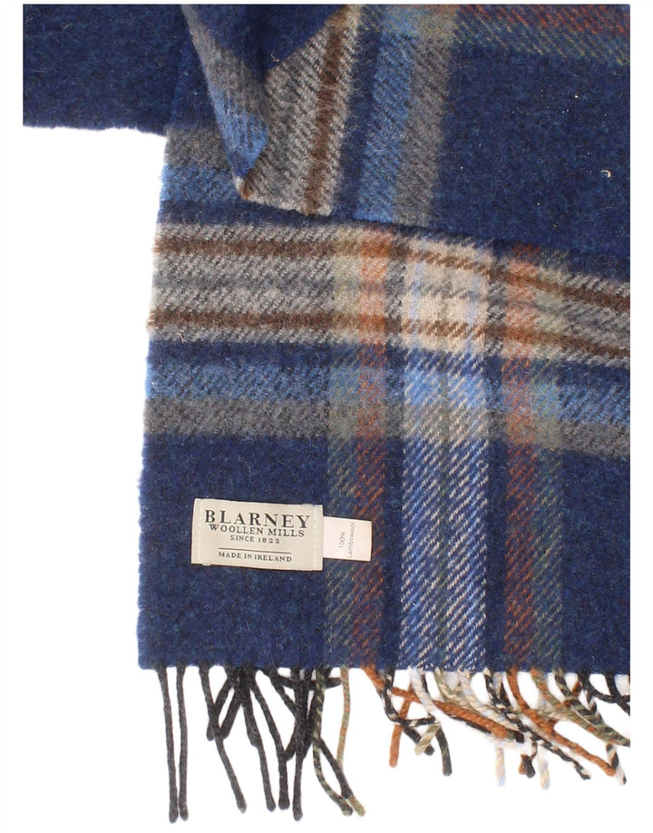 Lenço retangular masculino Blarney tamanho único xadrez azul lã de cordeiro clássico