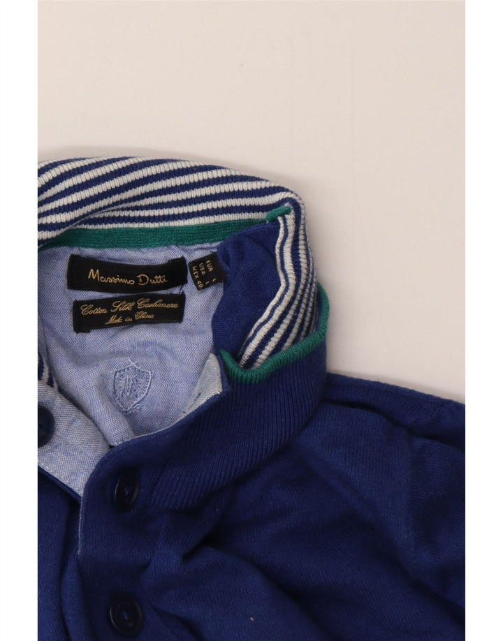 Suéter feminino MASSIMO DUTTI com gola redonda e botão, Reino Unido, 16, grande, algodão azul