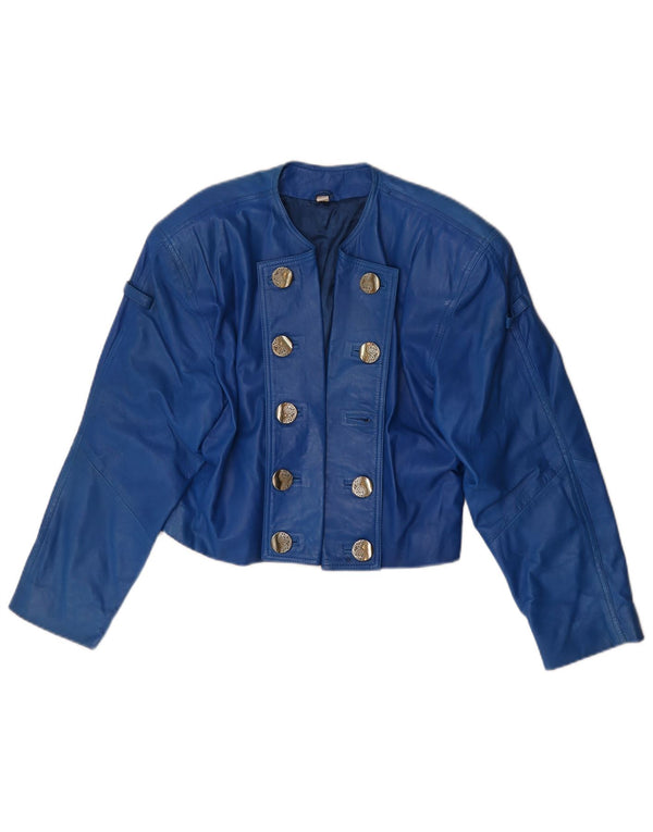 Jaqueta de couro vintage feminina UK 10 pequena azul