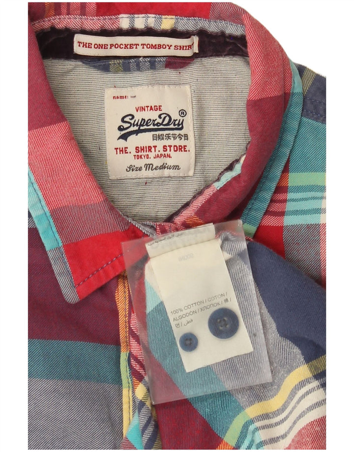 Camisa de flanela feminina Superdry UK 14 algodão xadrez médio multicolorido