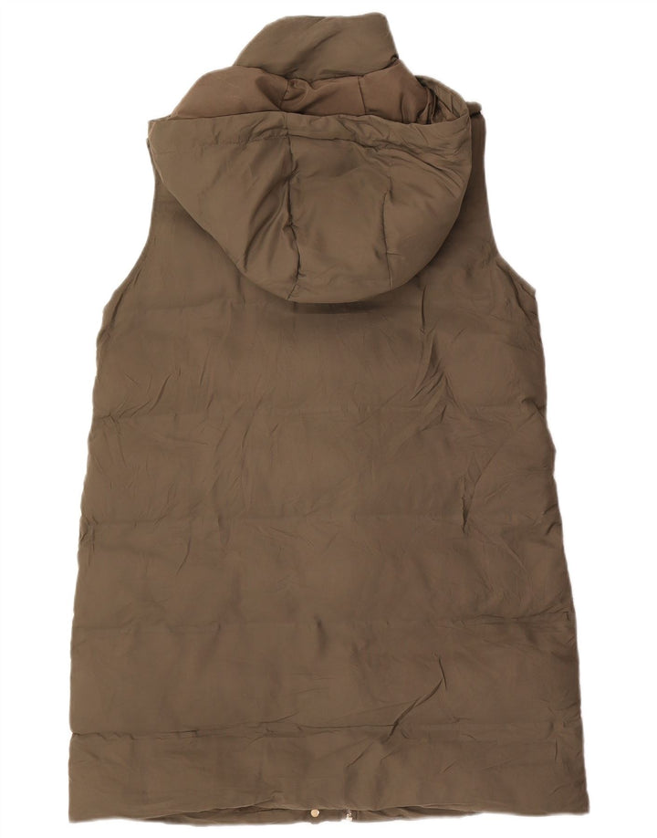 Zara Womens Longline Hooded Gilet UK 14 Medium Khaki Poliéster