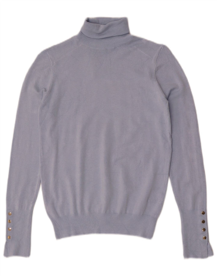 Suéter feminino Zara com gola redonda e viscose azul pequena Reino Unido 10