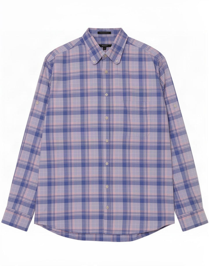 Camisa masculina Gant Regular Fit grande algodão xadrez azul