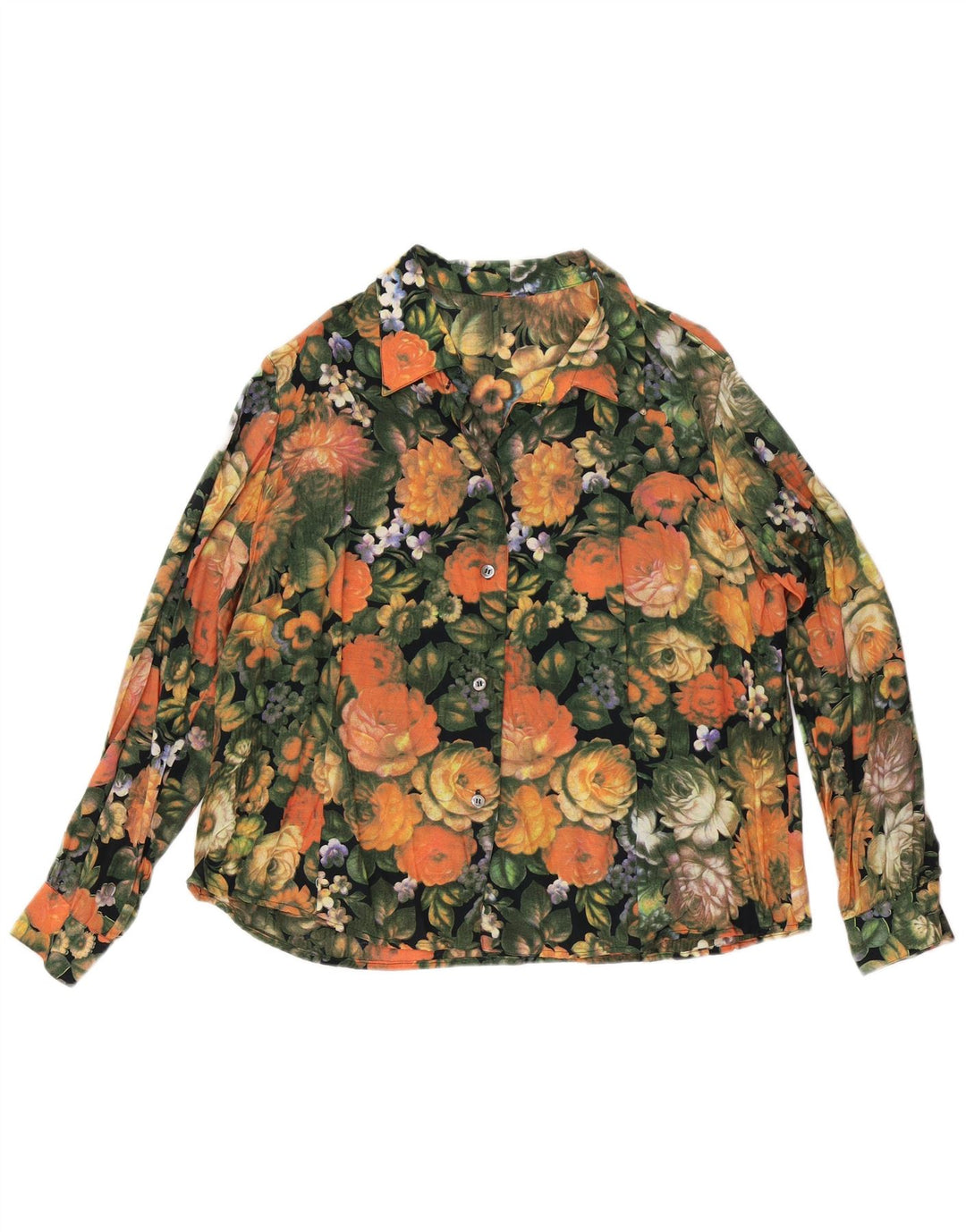 Camisa feminina vintage UK 16 grande laranja floral