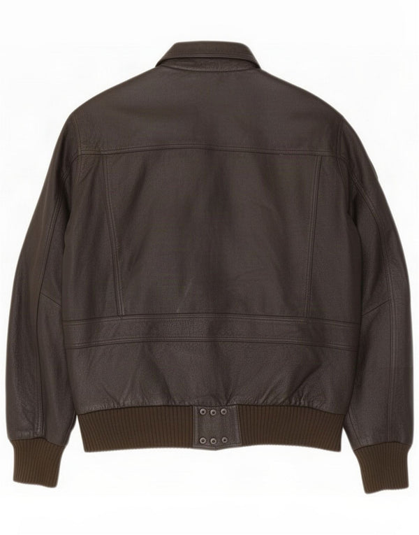 Vintage Mens Graphic Leather Flight Aviator Jacket UK 40 Large Brown
