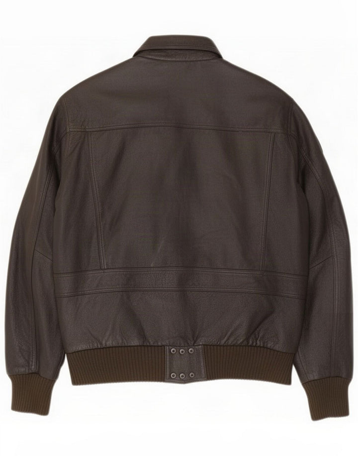 Vintage Mens Graphic Leather Flight Aviator Jacket UK 40 Large Brown
