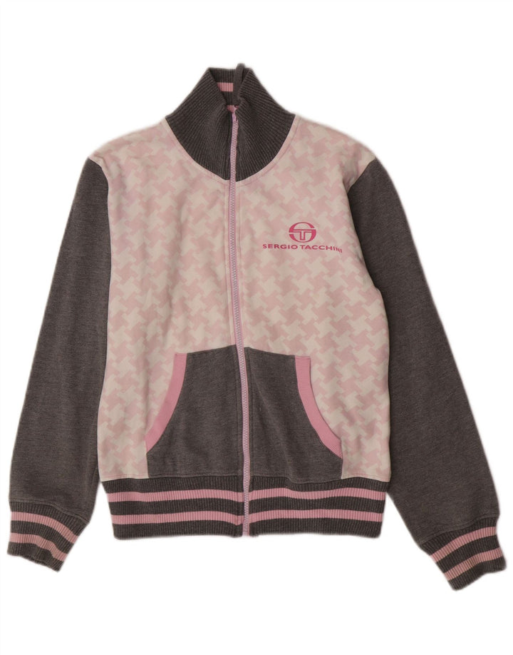 Sergio Tacchini Womens Tracksuit Top Jacket UK 14 Médio Cinza Houndstooth