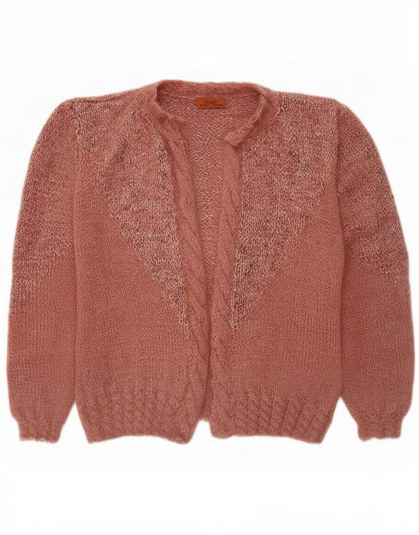 Suéter cardigã aberto grande vintage feminino Reino Unido 18 XL rosa manchado