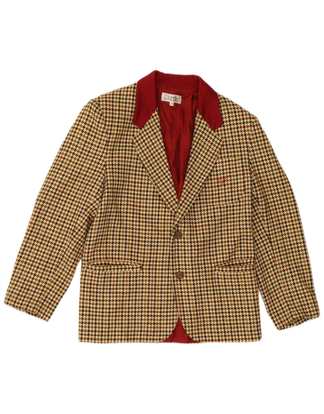 Jaqueta blazer feminina vintage com 2 botões IT 42 Houndstooth bege médio