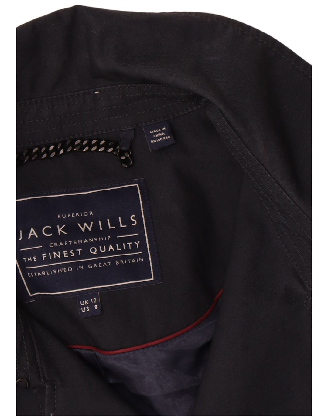 Casaco impermeável feminino Jack Wills Reino Unido 12 algodão azul marinho médio