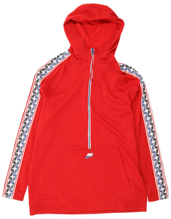 Suéter Nike masculino com capuz e gola com zíper, médio, vermelho, bloco colorido de poliéster