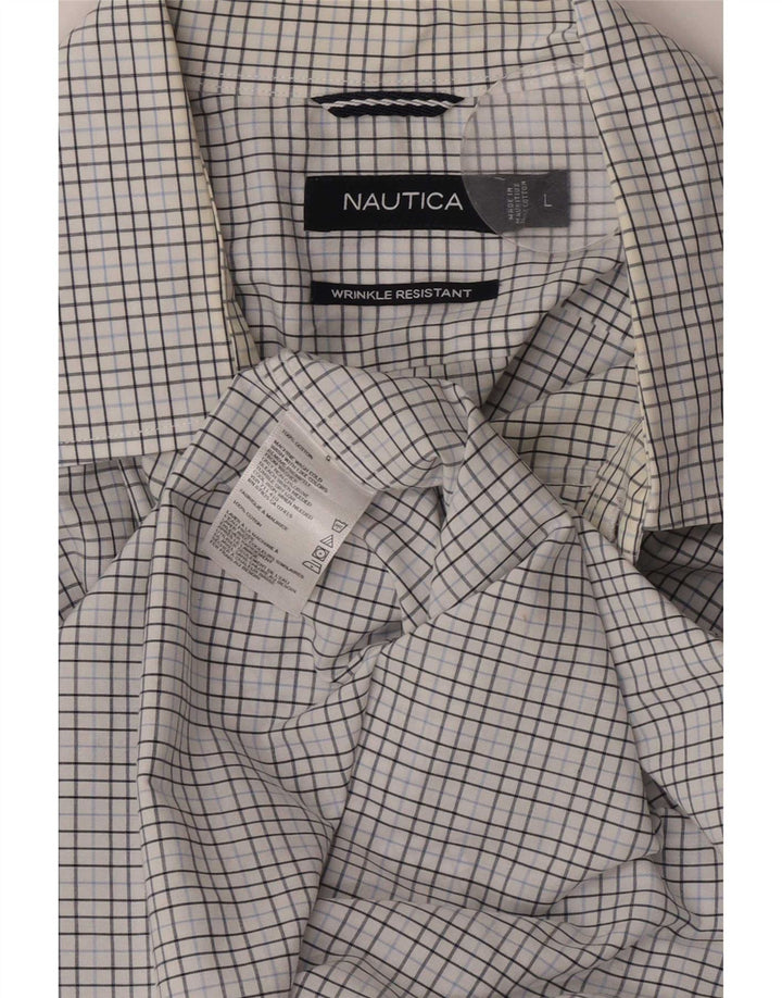 Camisa masculina Nautica grande algodão xadrez branco