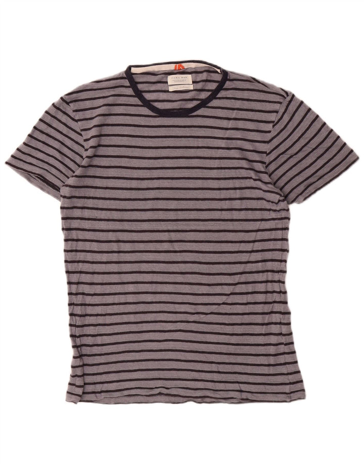 Camiseta masculina Zara Top linho listrado cinza médio