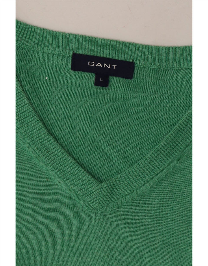 GANT Womens V-Neck Jumper Sweater UK 16 Large Green Cotton Vintage Gant and Second-Hand Gant from Messina Hembry 