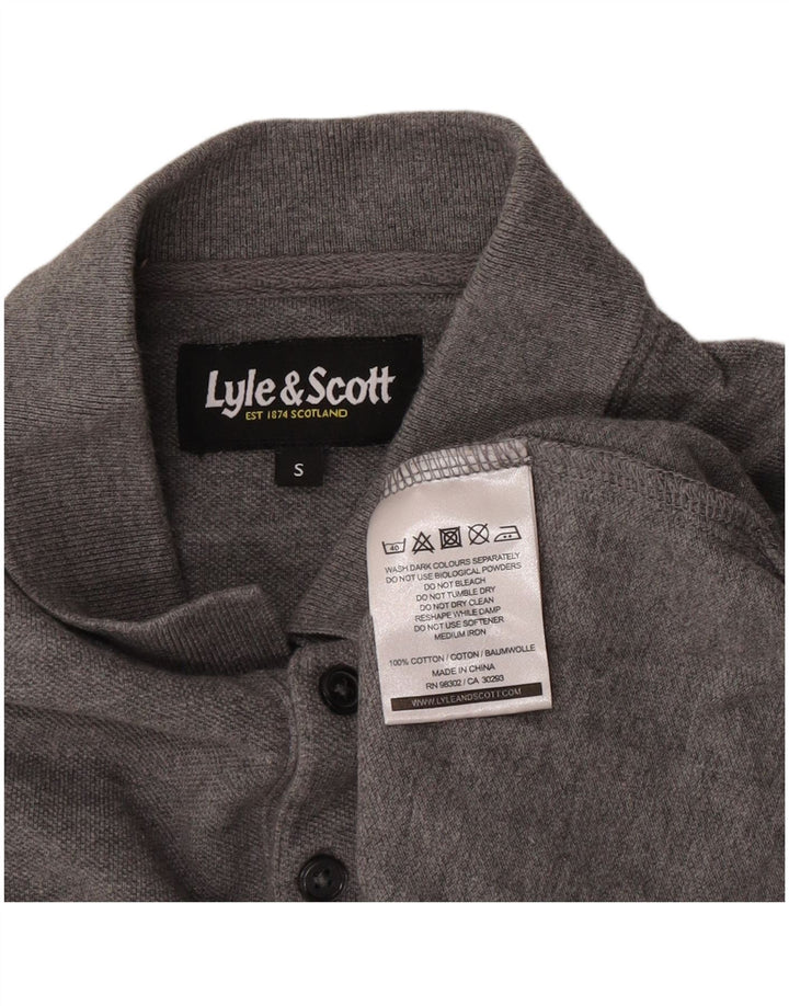 Camisa polo masculina de manga comprida Lyle & Scott pequena cinza algodão