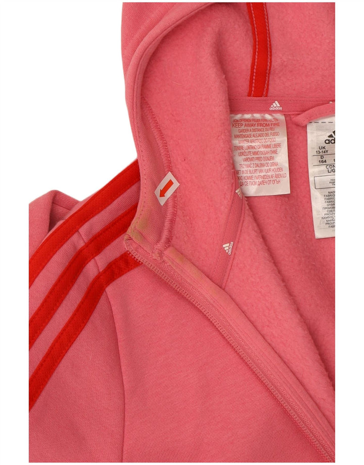 ADIDAS Suéter com capuz feminino com zíper 13-14 anos algodão rosa