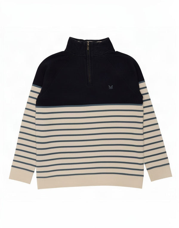 Crew Clothing moletom feminino com zíper e gola alta UK 14 listrado azul grande