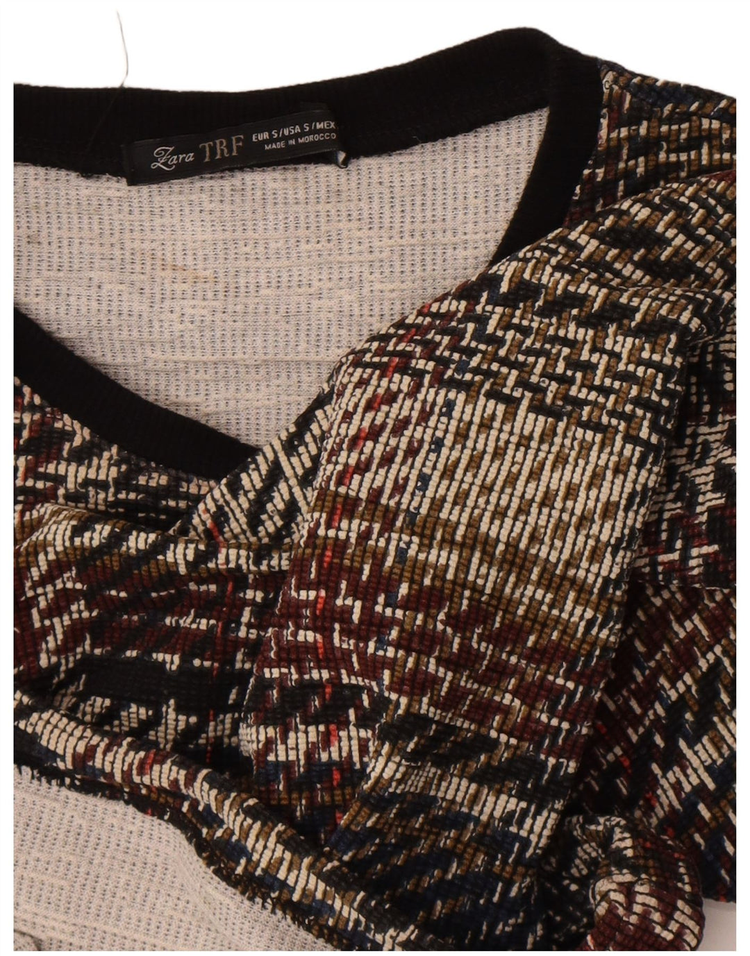 Zara Womens Trafaluc manga comprida Crop Top UK 10 pequeno xadrez multicolorido