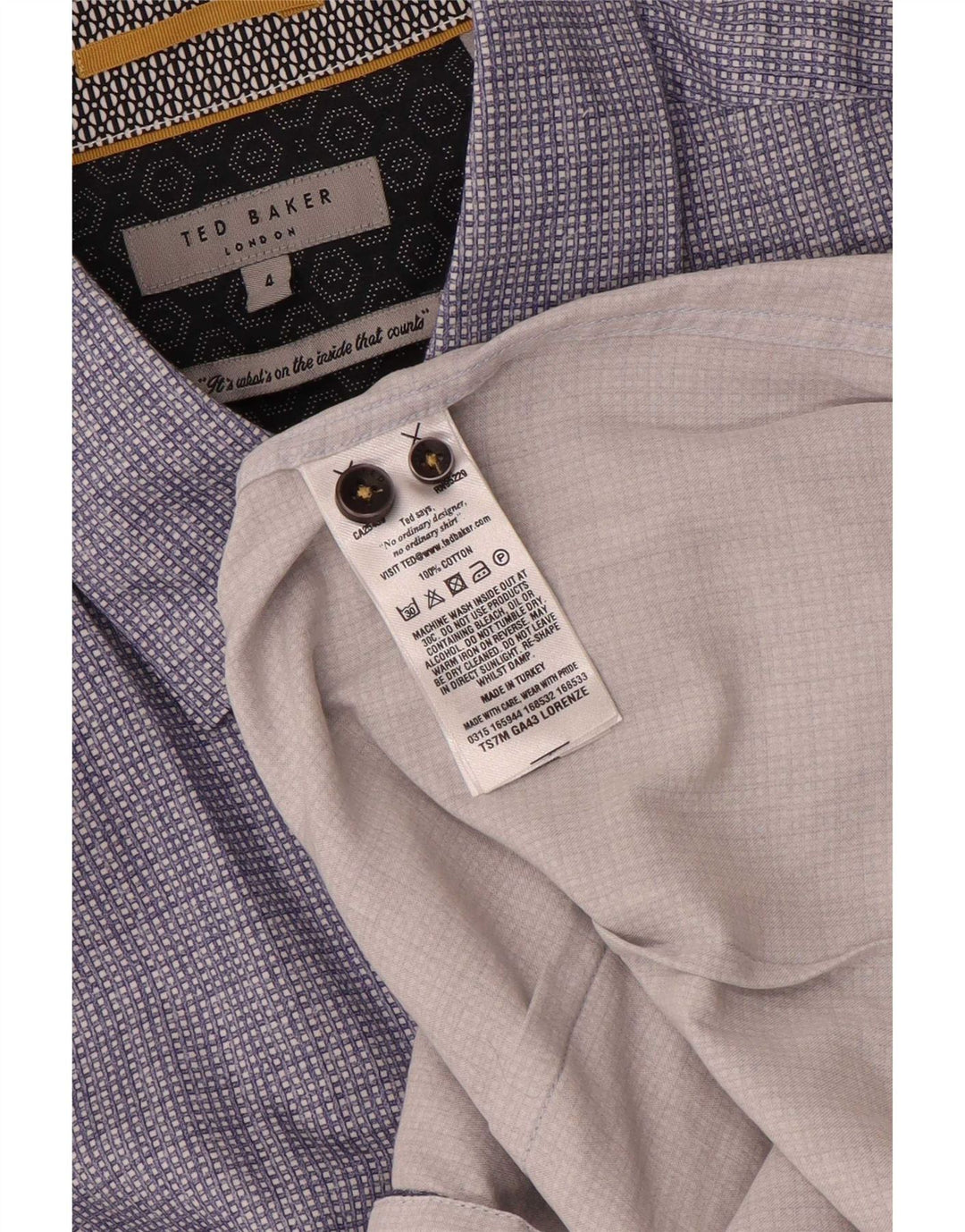 Camisa masculina de manga curta Ted Baker tamanho 4 grande algodão geométrico azul marinho