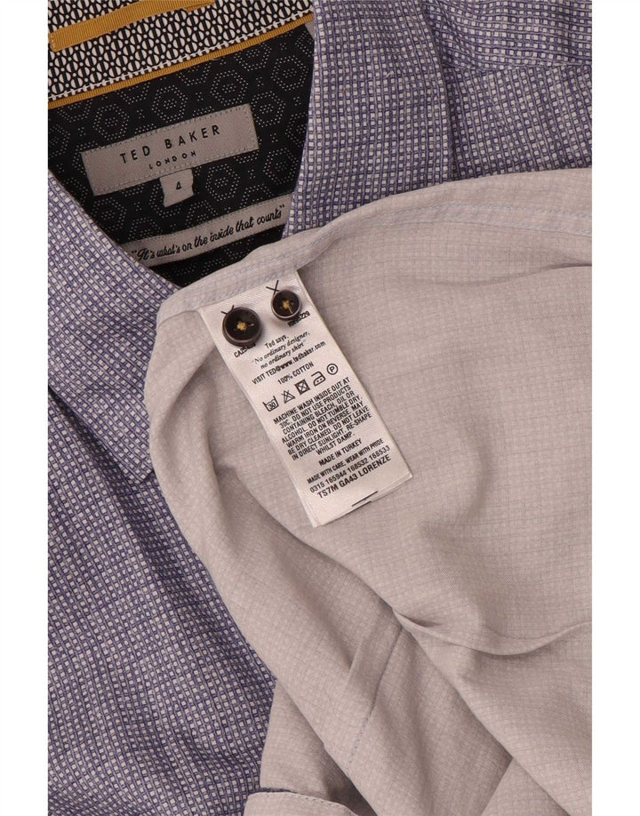 Camisa masculina de manga curta Ted Baker tamanho 4 grande algodão geométrico azul marinho
