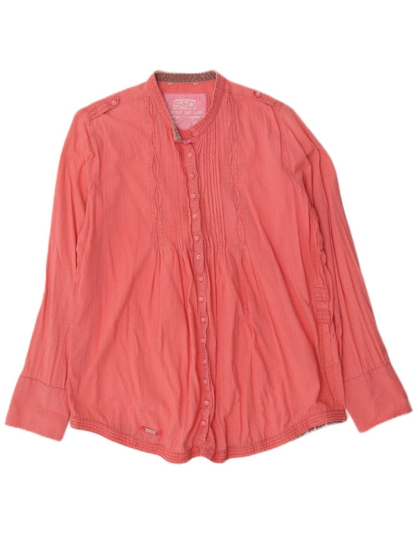 Camisa de smoking militar feminina Superdry Reino Unido 16 grande algodão rosa