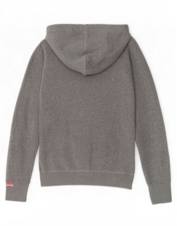 Suéter feminino Superdry com capuz e zíper gráfico UK 10 pequeno cinza manchado