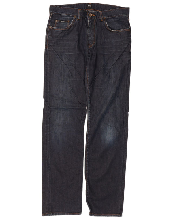 Hugo Boss Mens Straight Jeans Tamanho 32 W32 L32 Azul Marinho Algodão