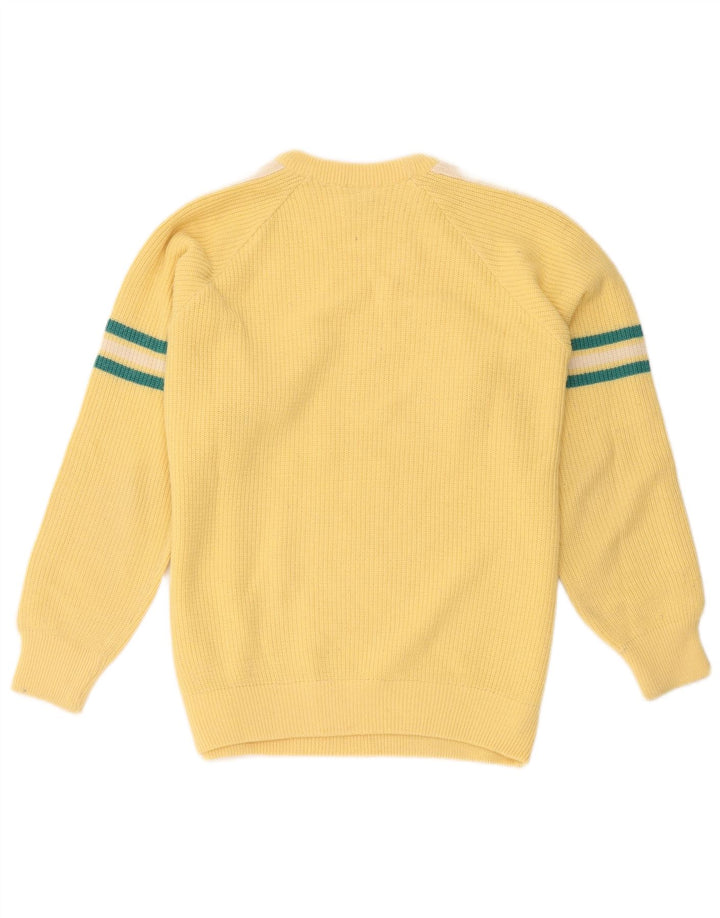 Suéter vintage masculino com gola redonda, grande bloco colorido amarelo