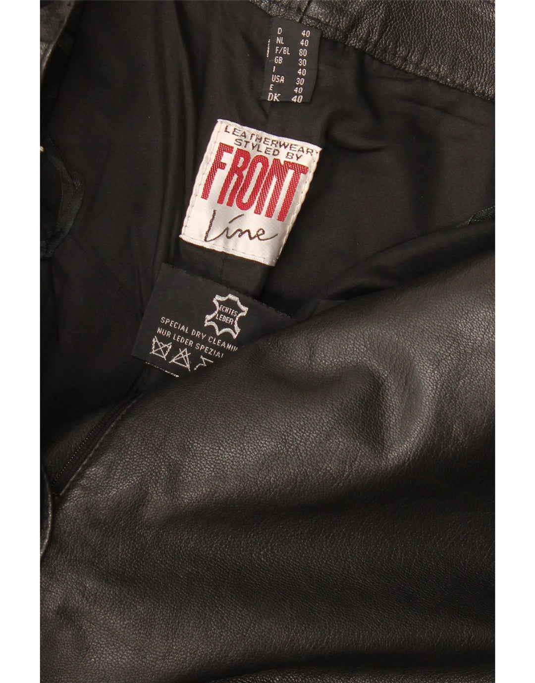 Calça feminina de couro reto Front Line W30 L28 couro preto