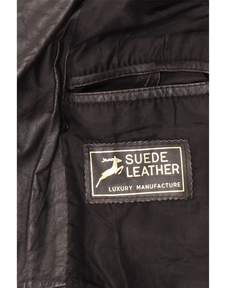 Jaqueta de couro vintage masculina com peito duplo Reino Unido 40 couro preto grande
