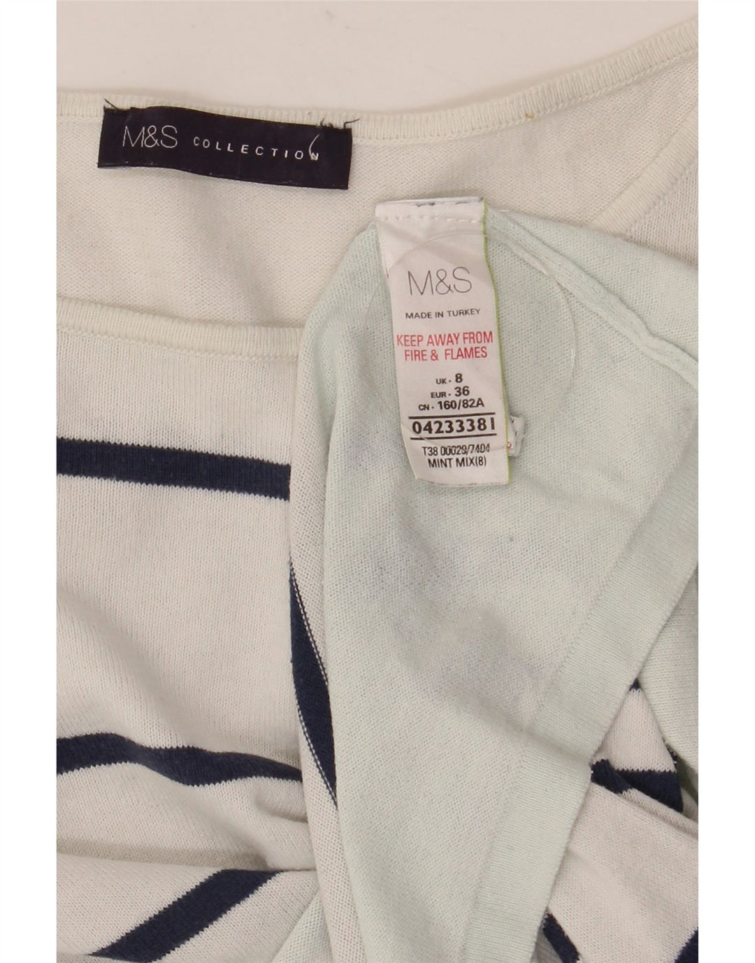 Top feminino Marks & Spencer manga comprida Reino Unido 8 pequeno algodão listrado branco