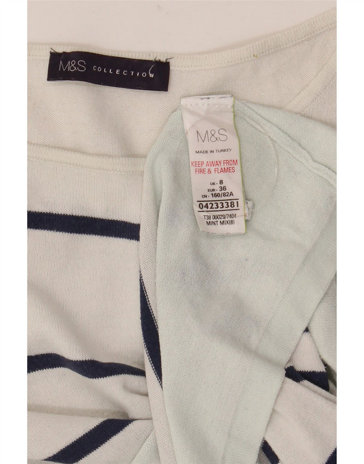 Top feminino Marks & Spencer manga comprida Reino Unido 8 pequeno algodão listrado branco