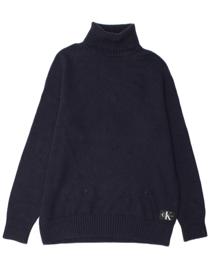 Suéter masculino Calvin Klein Jeans com gola redonda, algodão azul marinho médio