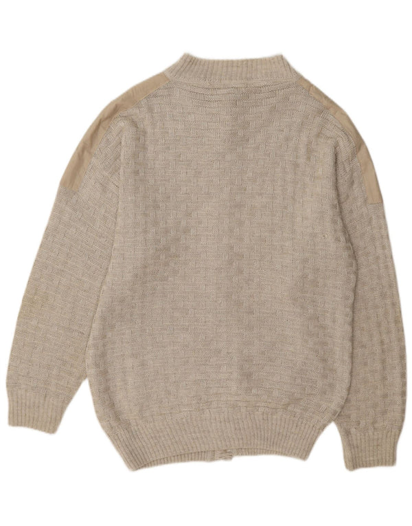 Suéter cardigã masculino vintage IT 52 linho geométrico bege grande