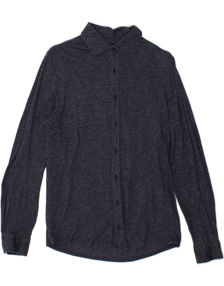 JOOP Mens Shirt Medium Navy Blue Herringbone Cotton Vintage Joop and Second-Hand Joop from Messina Hembry 
