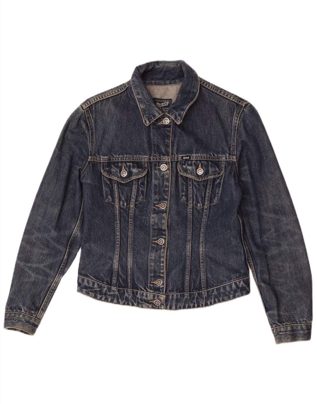 Jaqueta jeans feminina Gas Gas UK 12 algodão azul médio
