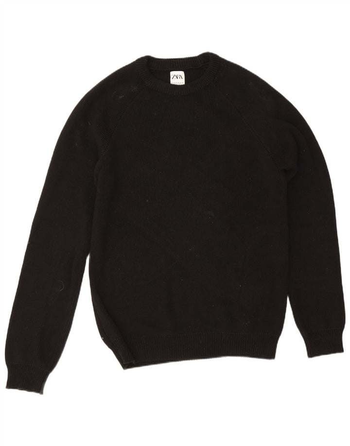 Zara Suéter masculino com gola redonda, algodão preto médio