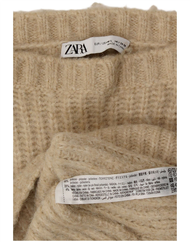Zara Suéter feminino oversized com gola canoa Reino Unido 14 poliéster bege médio