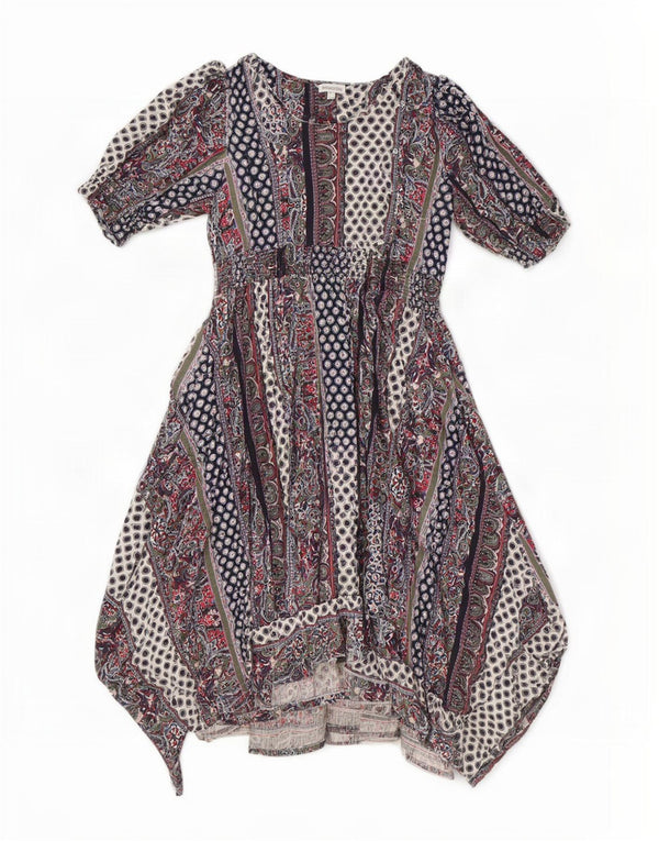 Vestido assimétrico feminino Monsoon UK 14 grande algodão paisley multicolorido
