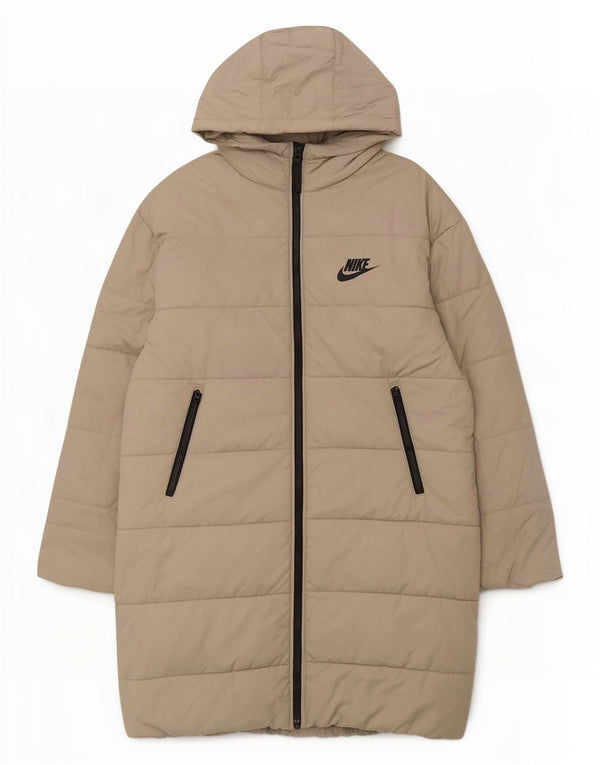 Casaco acolchoado com capuz gráfico feminino Nike Oversized UK 6 XS Bege