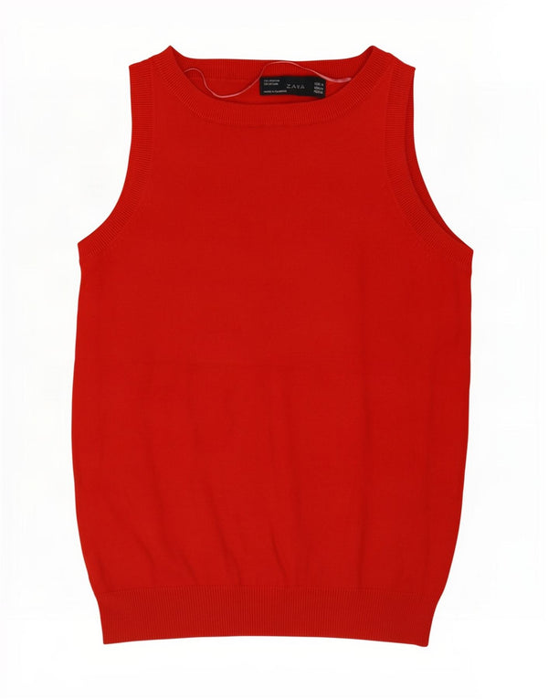 Zara Womens Vest Tank Top UK 12 Médio Algodão Vermelho